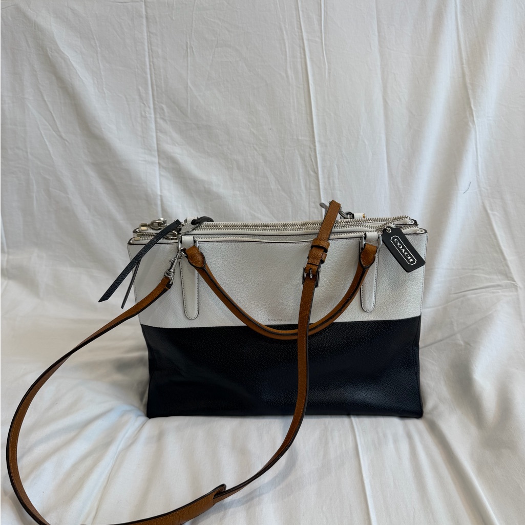 Coach Black, White & Brown Leather Two-Tone Shoulder Bag
